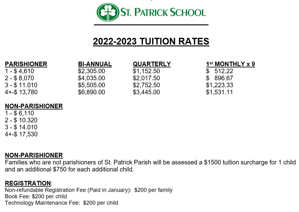 Tuition & Fees St. Patrick School