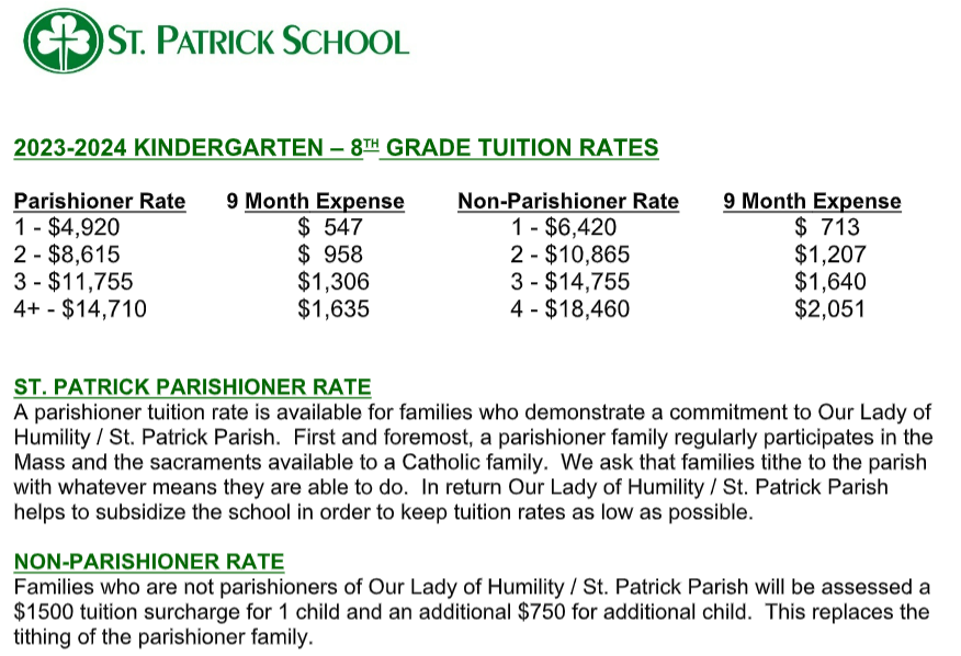 Tuition & Fees - St. Patrick School